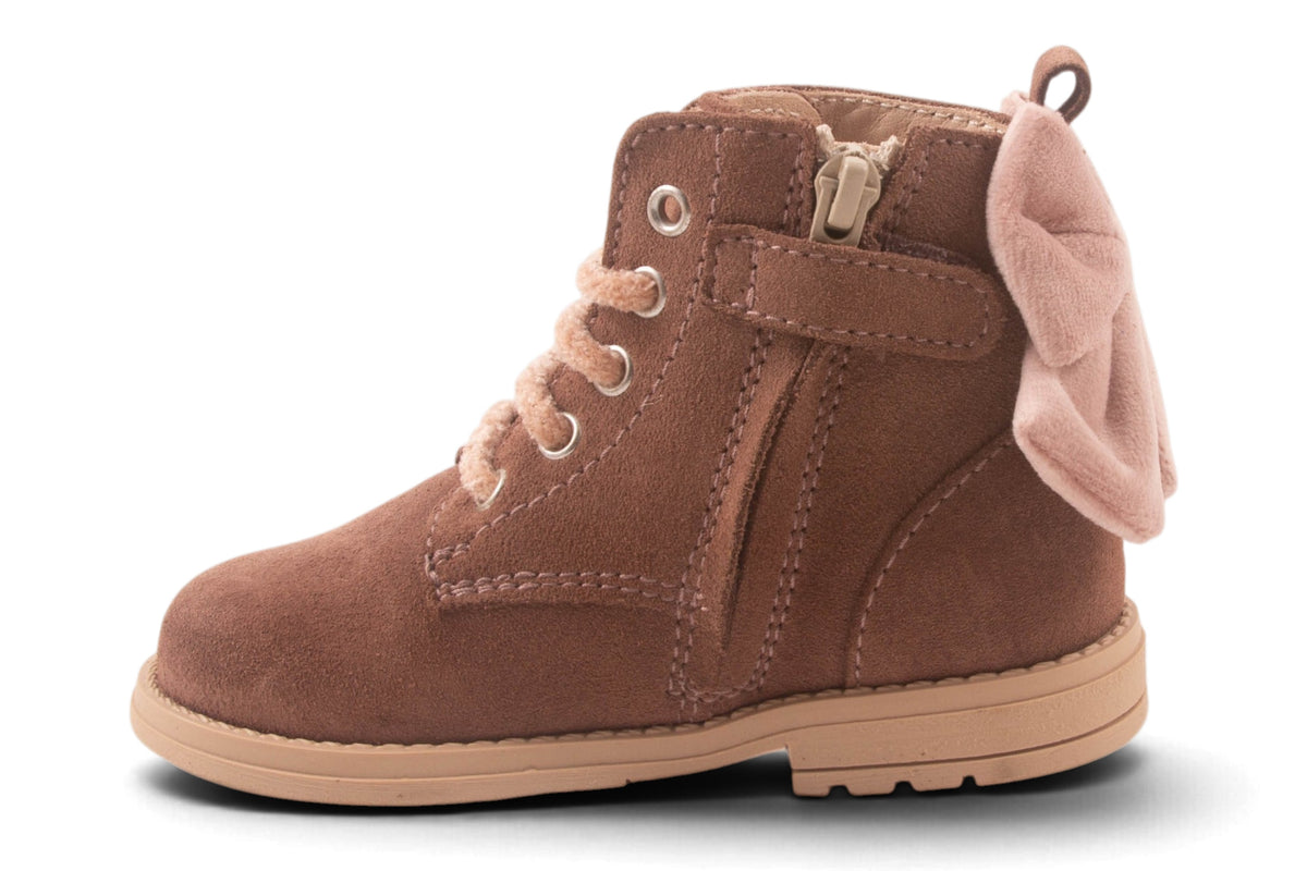 Biker Roze Nubuck Fluweel Strik Achter