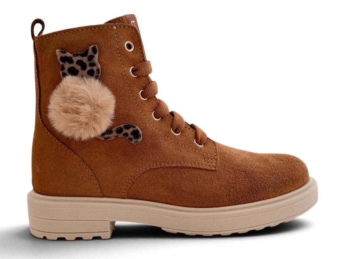 Biker Cognac Nubuck Kat Ponpon