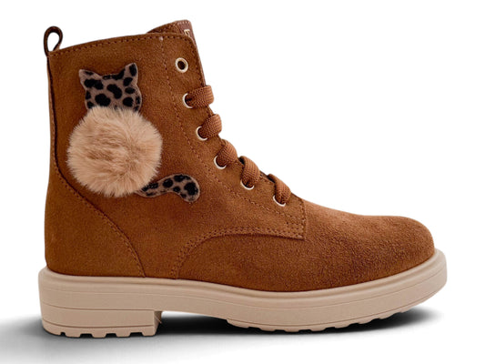 Biker Cognac Nubuck Kat Ponpon