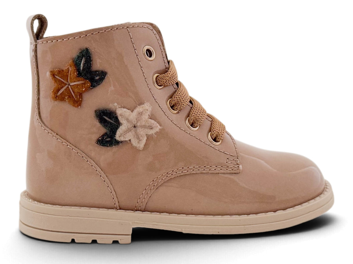 Biker Beige Lak Bloemetjes Opzij