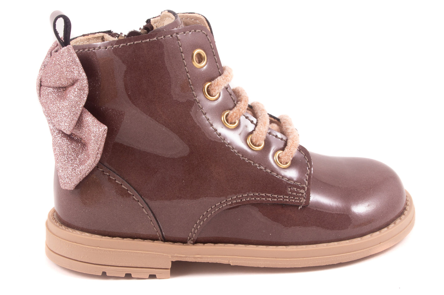 Laarsje Biker Aubergine Lak Glitter Strik