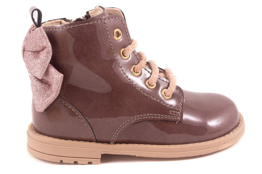 Laarsje Biker Aubergine Lak Glitter Strik