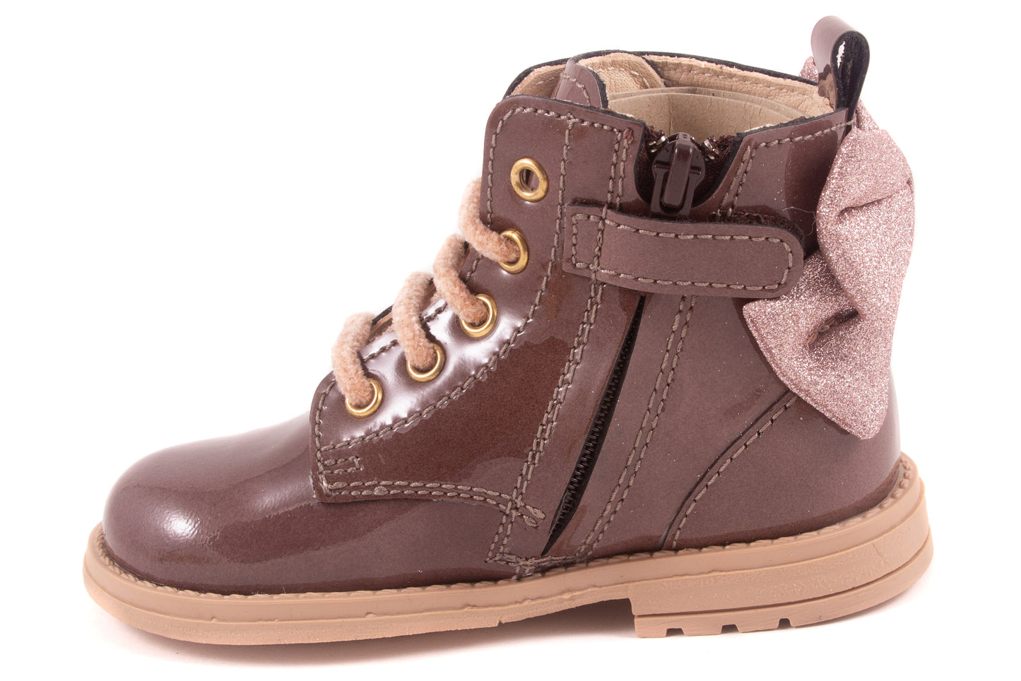 Laarsje Biker Aubergine Lak Glitter Strik