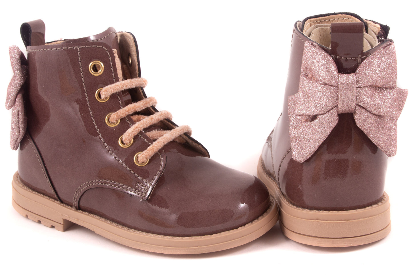 Laarsje Biker Aubergine Lak Glitter Strik