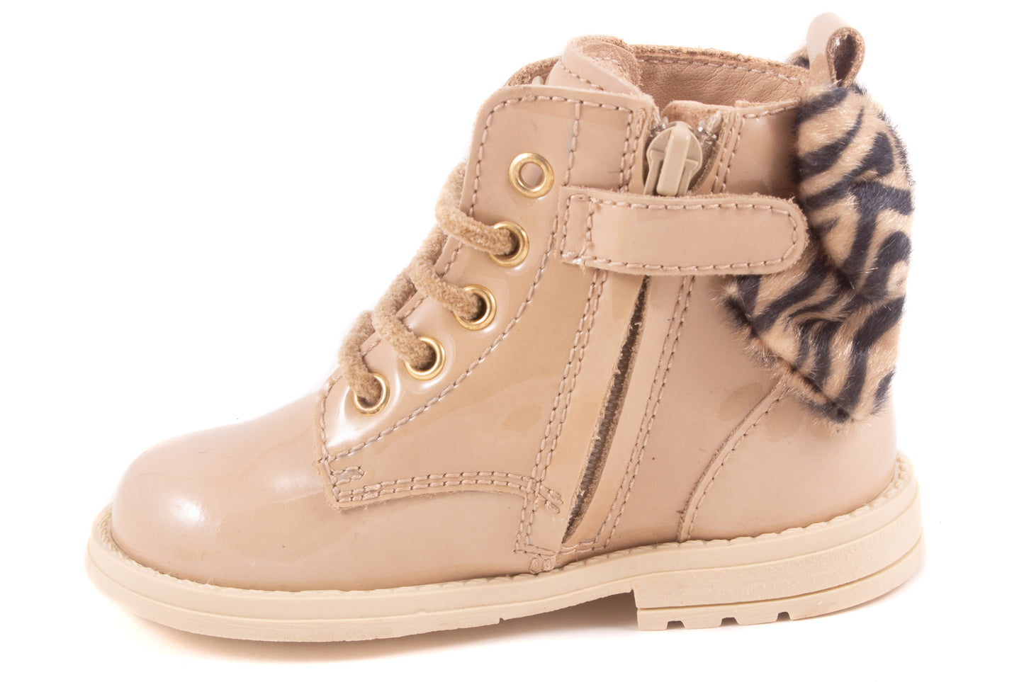 Laarsje Biker Beige Lak Zebra Strik