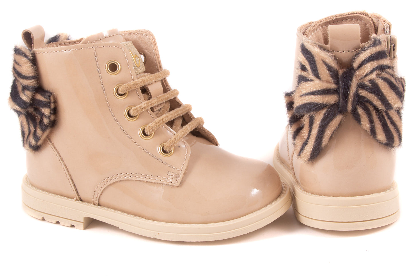 Laarsje Biker Beige Lak Zebra Strik
