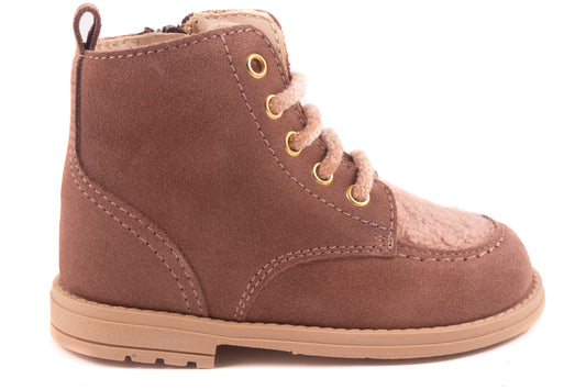 Laarsje Biker Oudroze Nubuck Roze Teddy Voor
