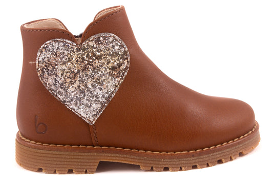 Laarsje Cognac Leder Glitter Hart