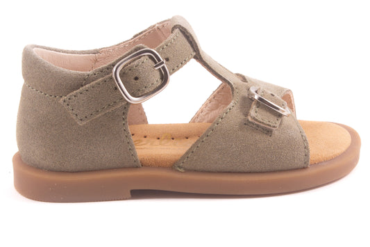 Sandaal Gesloten Hiel Gesp Voor Kaki Nubuck