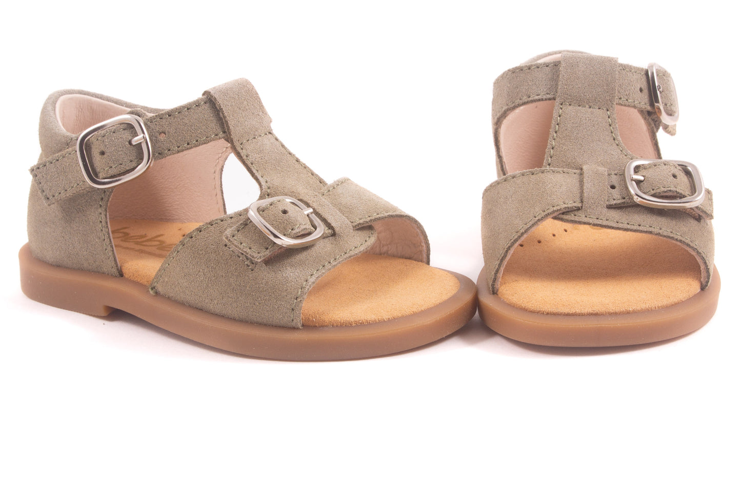 Sandaal Gesloten Hiel Gesp Voor Kaki Nubuck