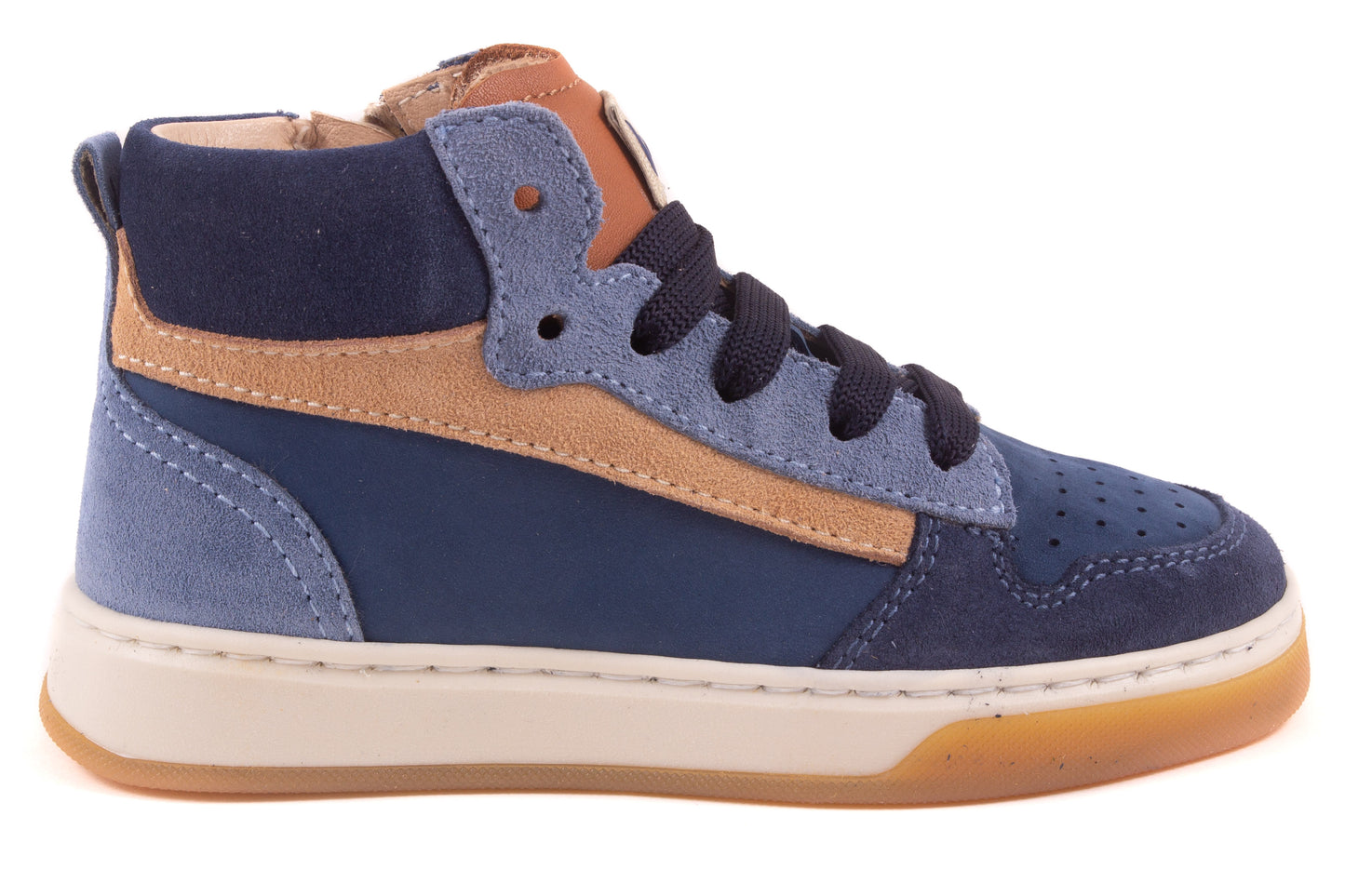 Sneaker Blauw Leder Beige Streep