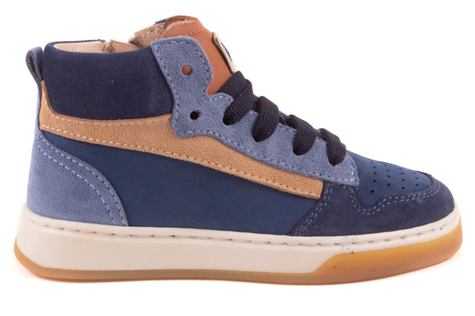 Sneaker Blauw Leder Beige Streep