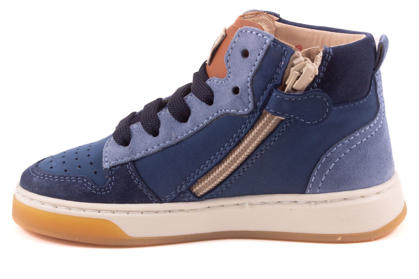Sneaker Blauw Leder Beige Streep