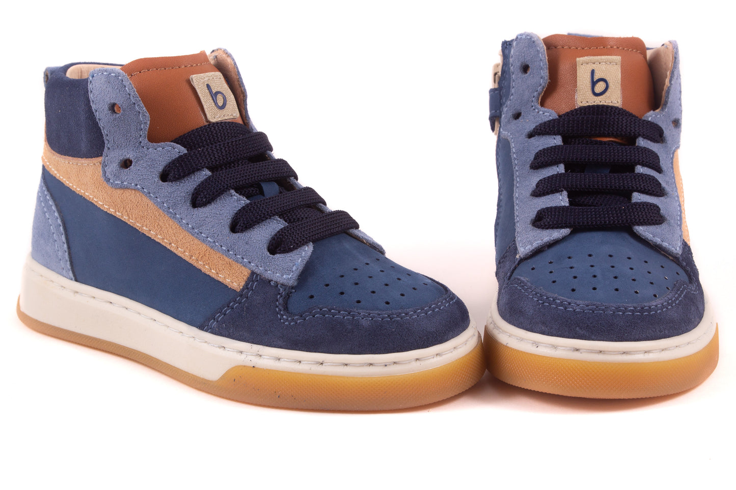 Sneaker Blauw Leder Beige Streep