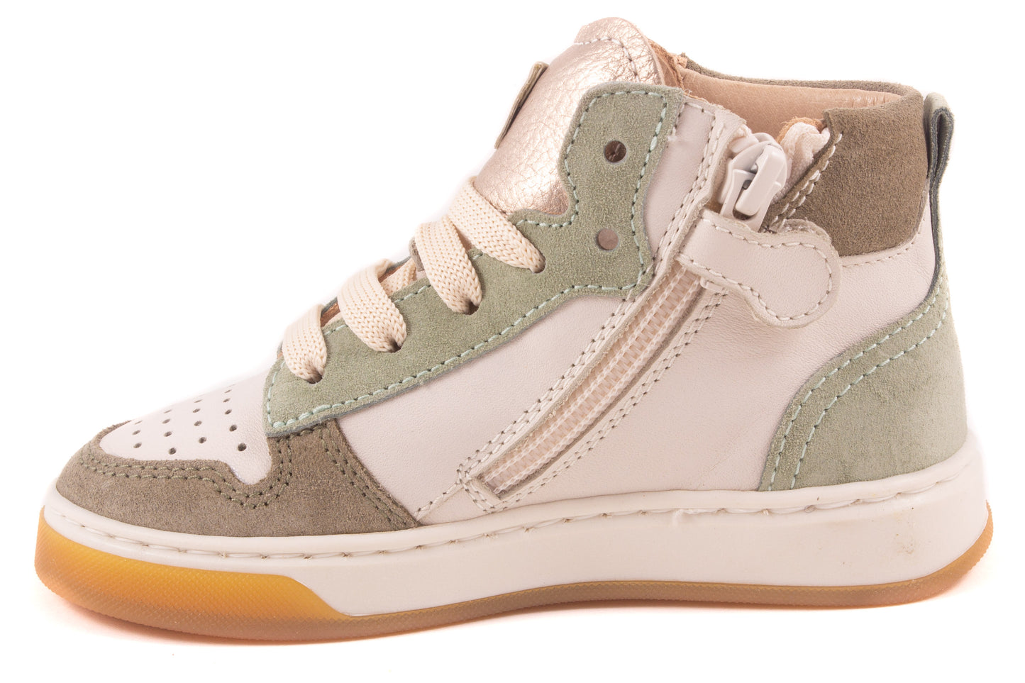 Sneaker Wit Leder Kaki Mint Nubuck Glitter Streep