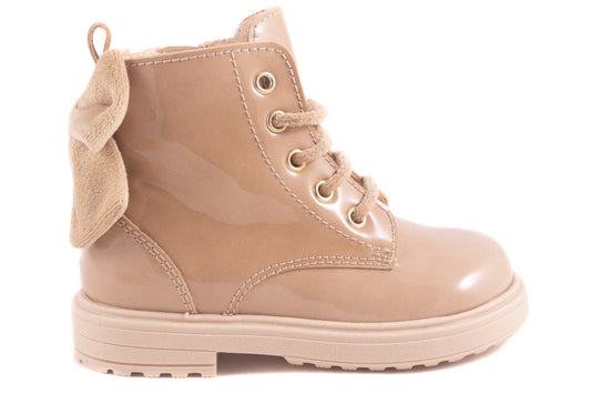 Bikerlaars Beige Lak Strik Achter