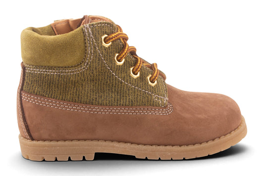 Bottine Klein Bruin Nubuck Kaki Streepjes Nubuck Boven
