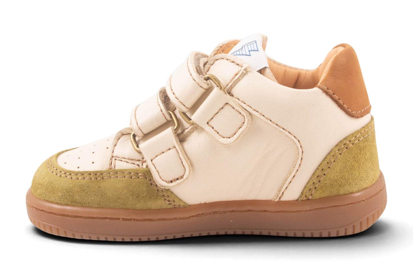 Klein Velcro Wit Leder Kaki Tip Cognac Streep