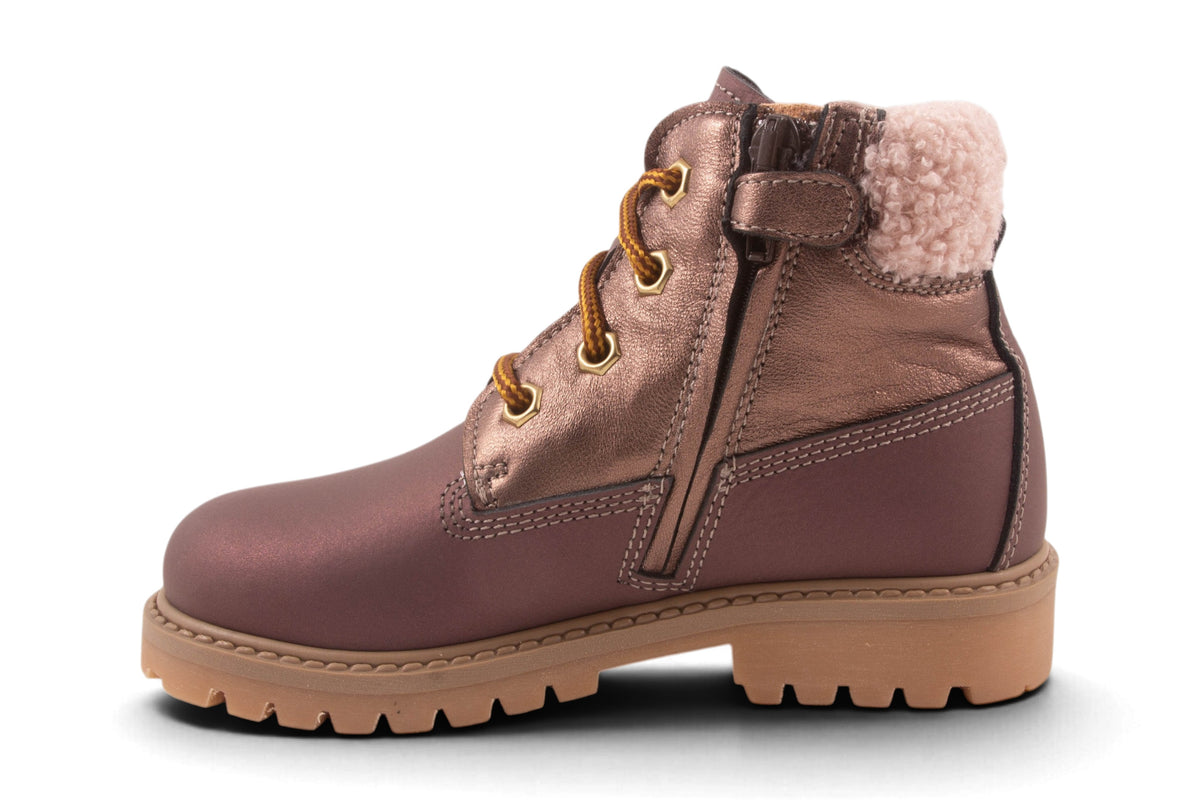 Bottine Mauve Leder Metalic Teddy Boven