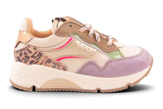 Runner Wit Leder Lila Tip Goud Streep Roze Leopard Achter