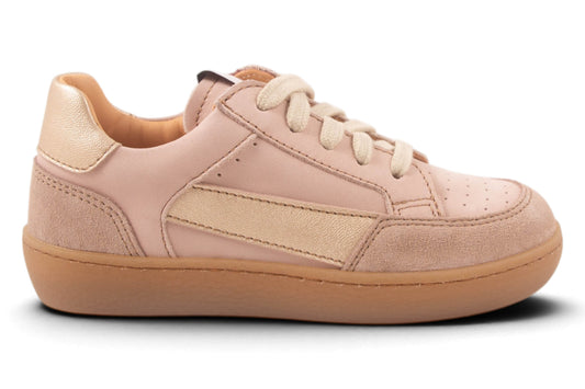 Roze Leder Wit Streep Metalic Achter