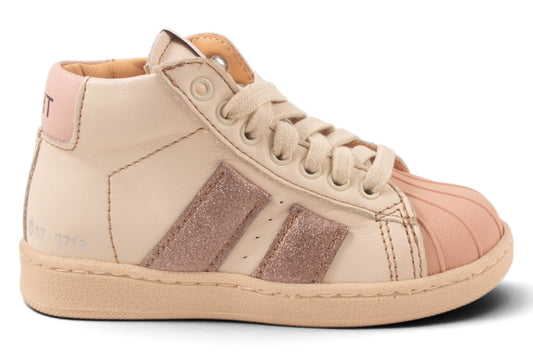 Wit Leder Roze Rubber Tip 2 Streep Glitter Opzij