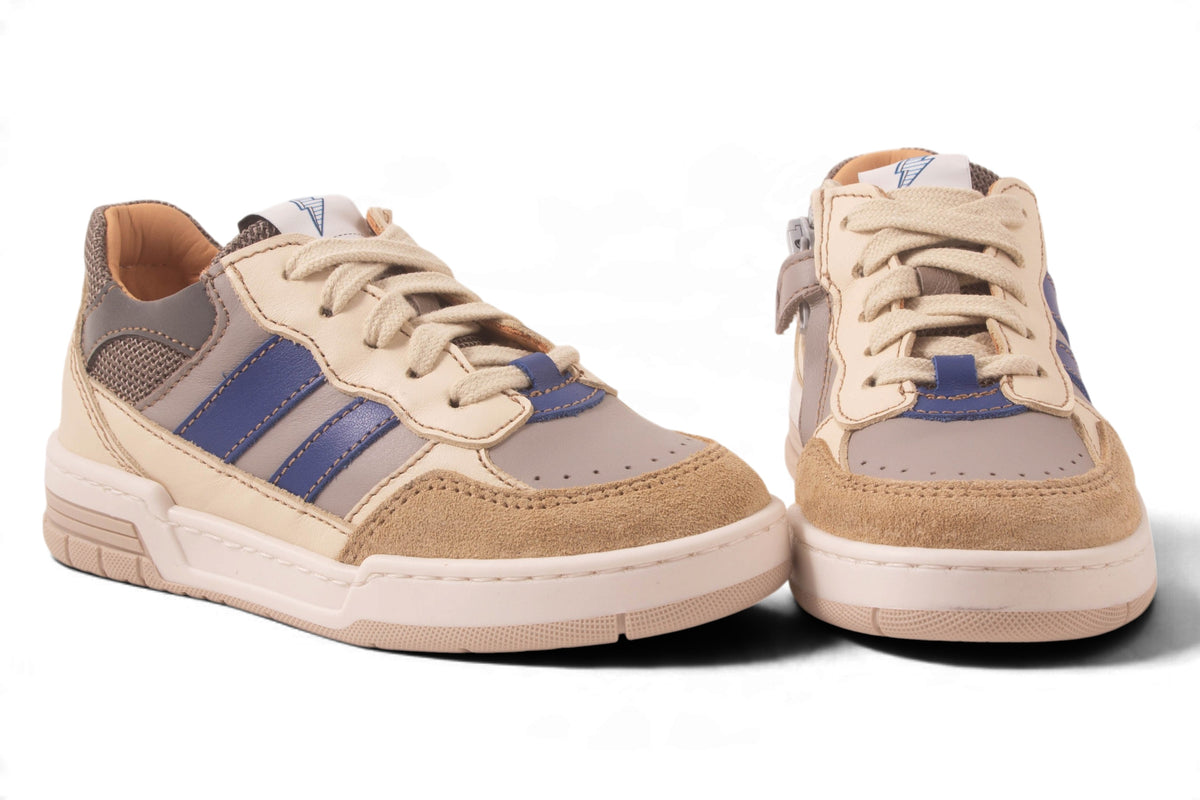 Grijs Leder 2 Streep Blauw