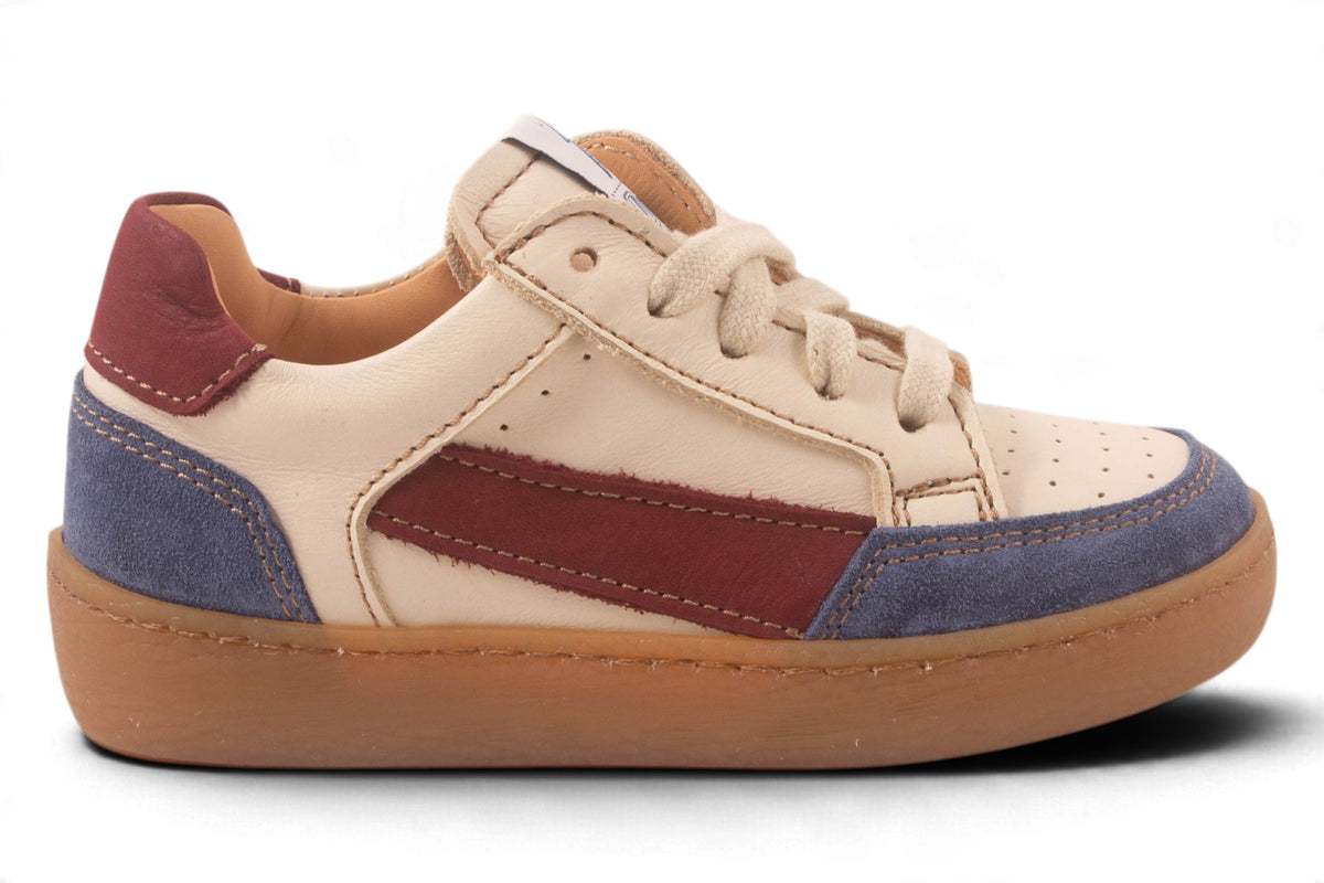 Wit Leder Blauw Tip Bordeaux Streep