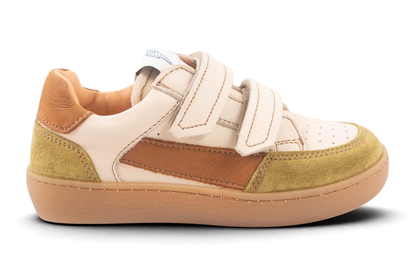 Wit Leder Kaki Tip Cognac Streep