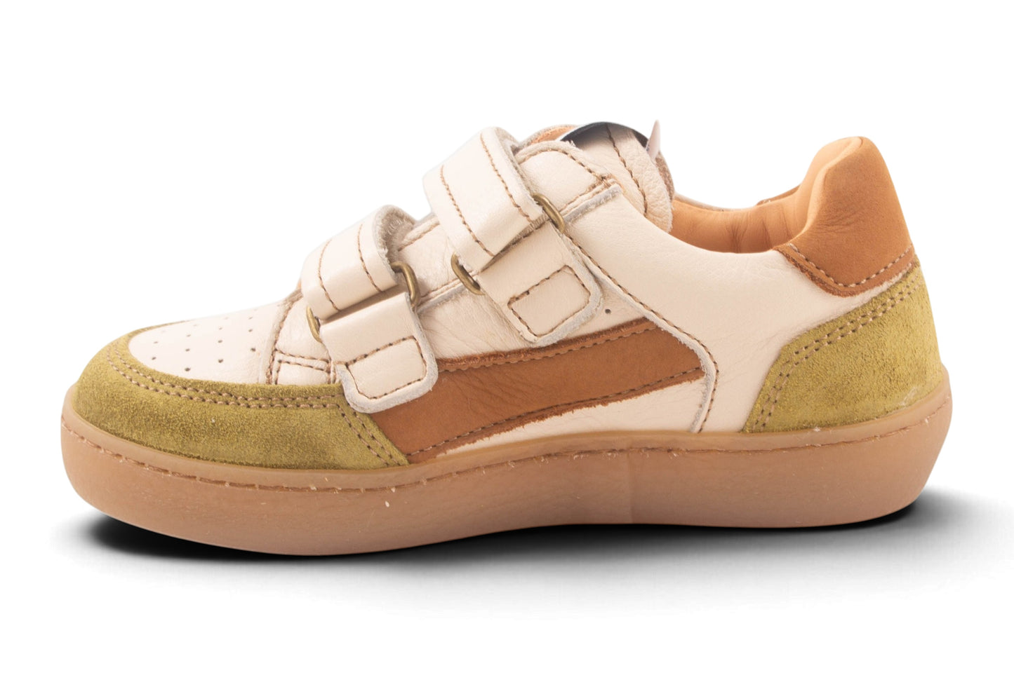 Wit Leder Kaki Tip Cognac Streep