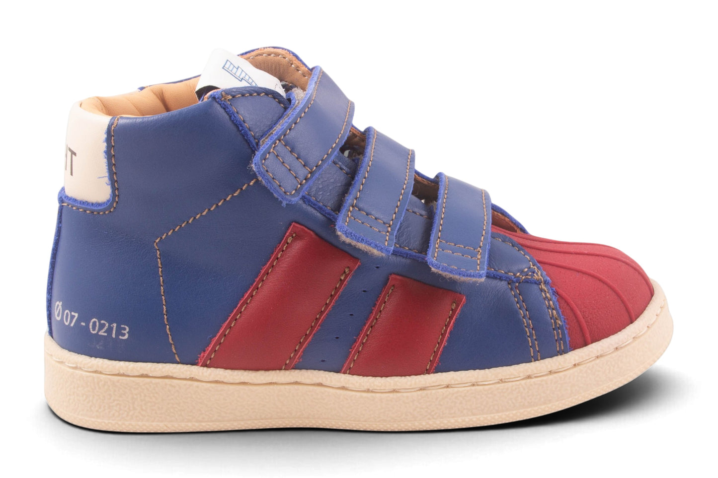 Blauw Leder Velcro Rood Rubber Tip 2 Streep Rood