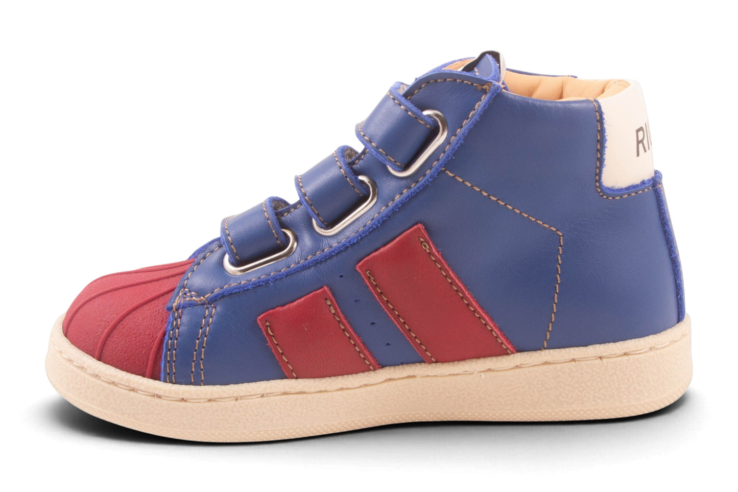 Blauw Leder Velcro Rood Rubber Tip 2 Streep Rood