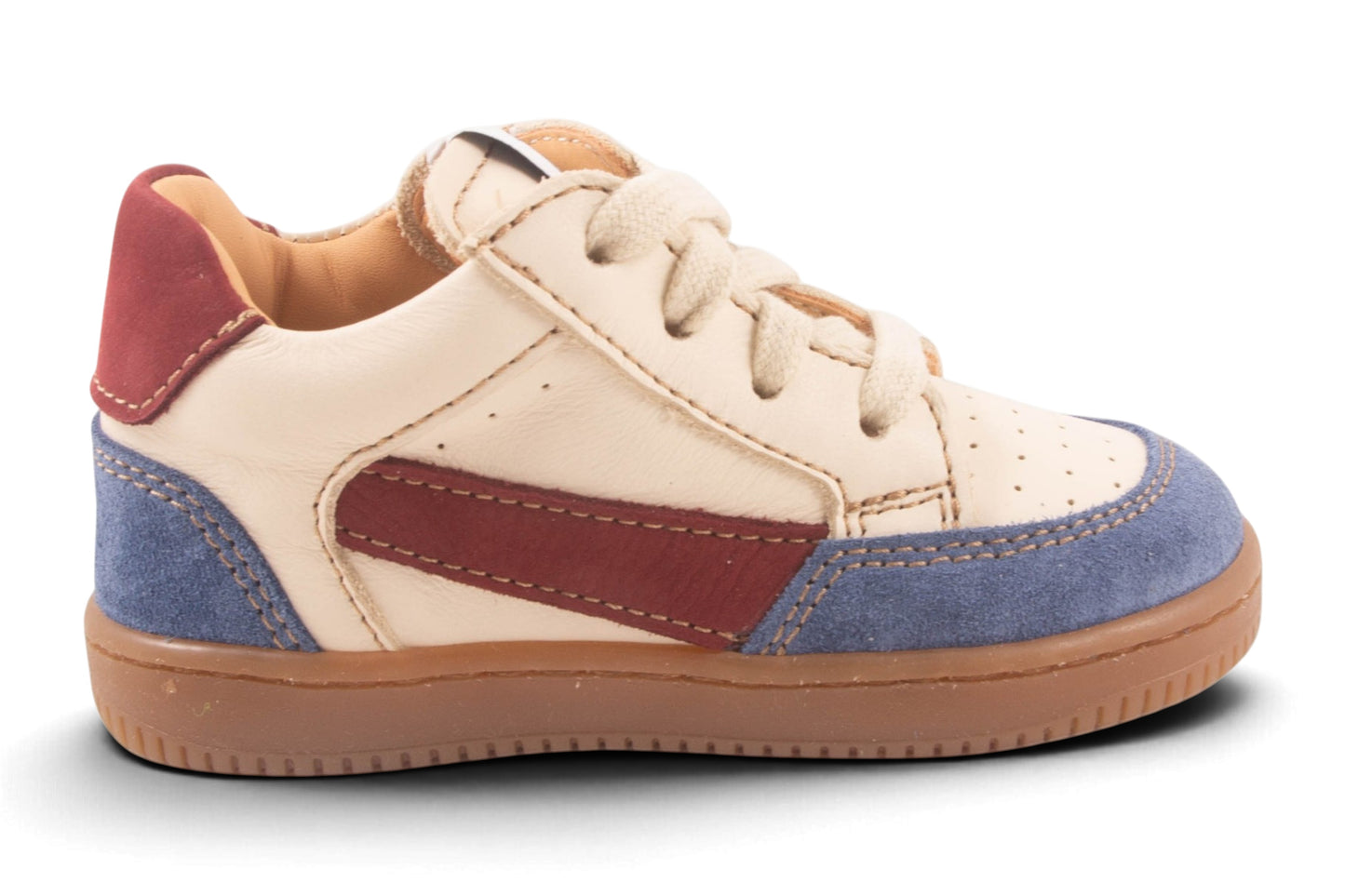 Klein Wit Leder Blauw Tip Bordeuax Streep
