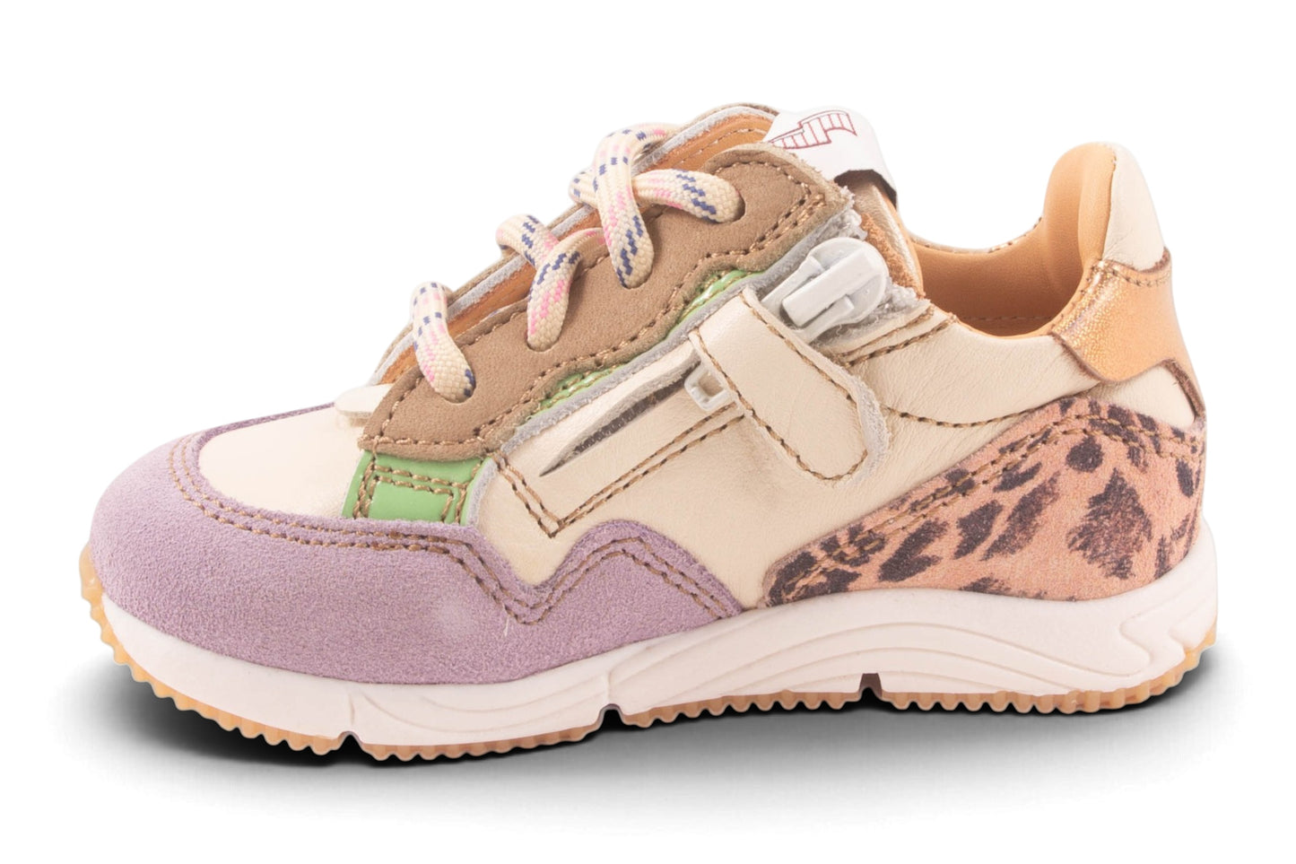 Runner Klein Wit Leder Lila Tip Goud Streep Roze Leopard Achter