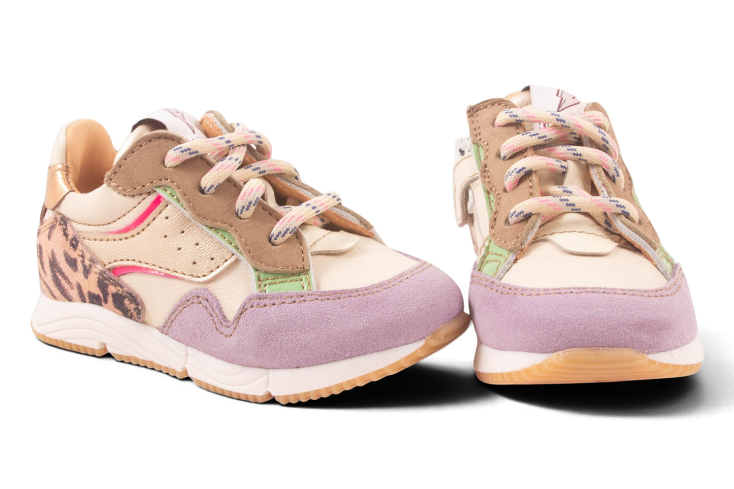 Runner Klein Wit Leder Lila Tip Goud Streep Roze Leopard Achter