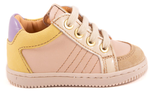 Sneaker Basket Pastel Leder roze leder beige geel nubuck
