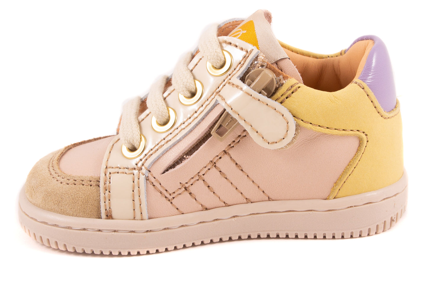 Sneaker Basket Pastel Leder roze leder beige geel nubuck