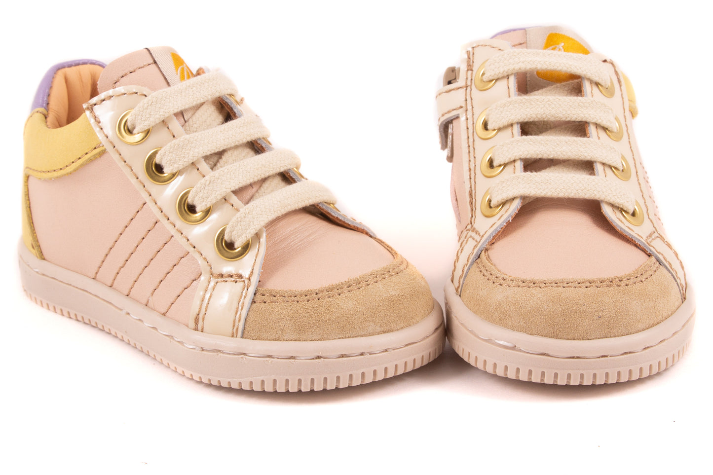Sneaker Basket Pastel Leder roze leder beige geel nubuck