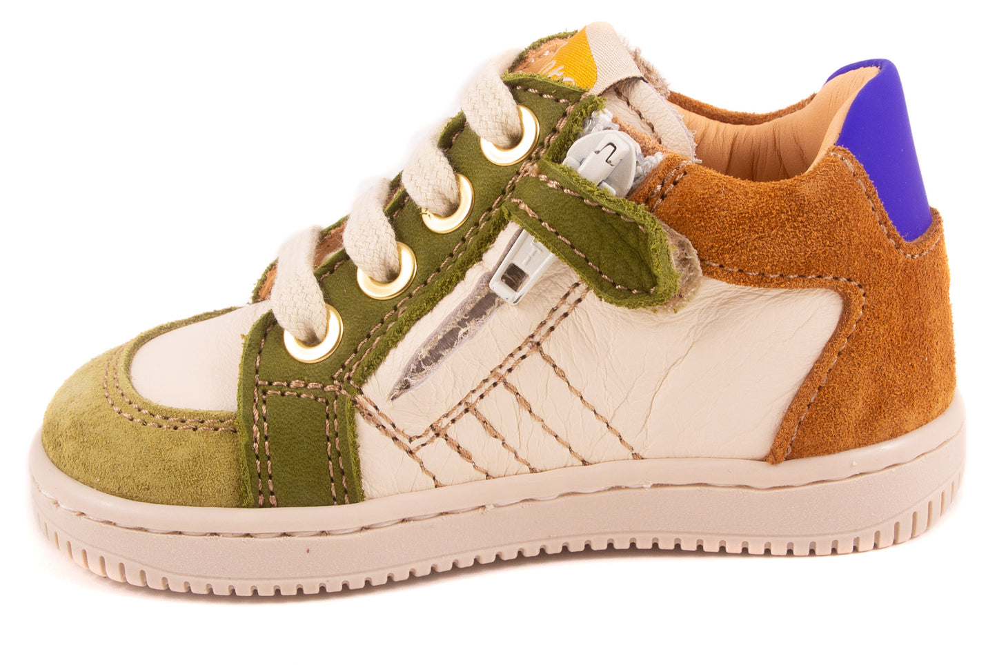 Sneaker Wit Leder Groen Bruin Nubuck Blauw Achter