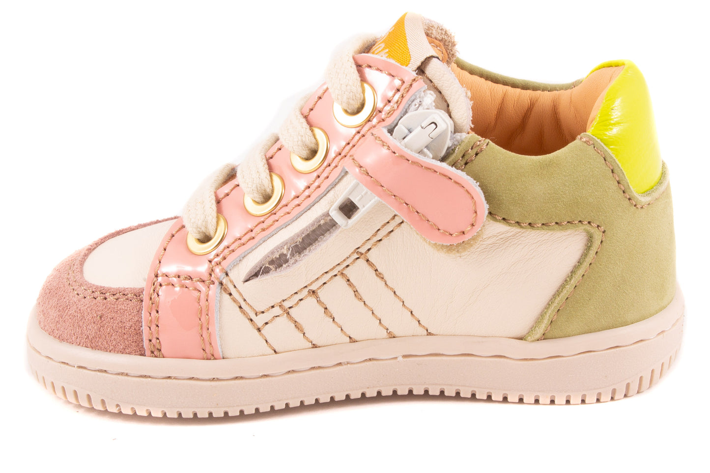 Sneaker Basket Pastel Leder wit leder roze nubuck