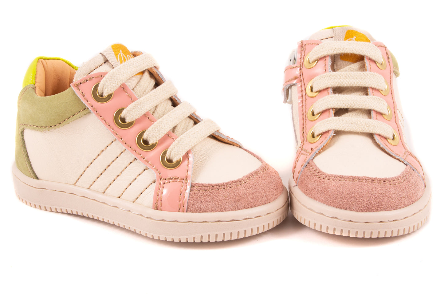 Sneaker Basket Pastel Leder wit leder roze nubuck