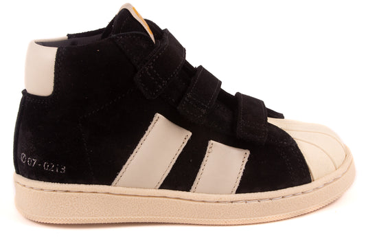 Sneaker Rubber Tip Velcro Zwart Nubuck 2 Streep Wit