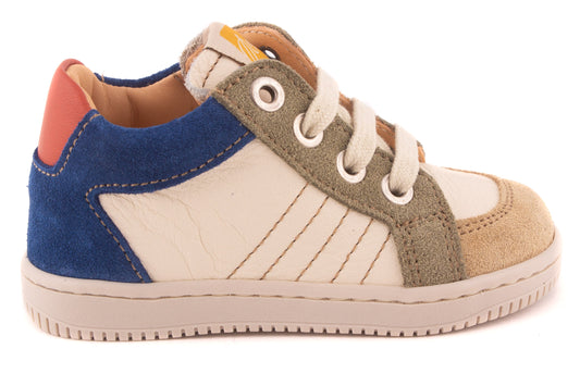 Sneaker Wit Leder Kaki Blauw Rood Nubuck