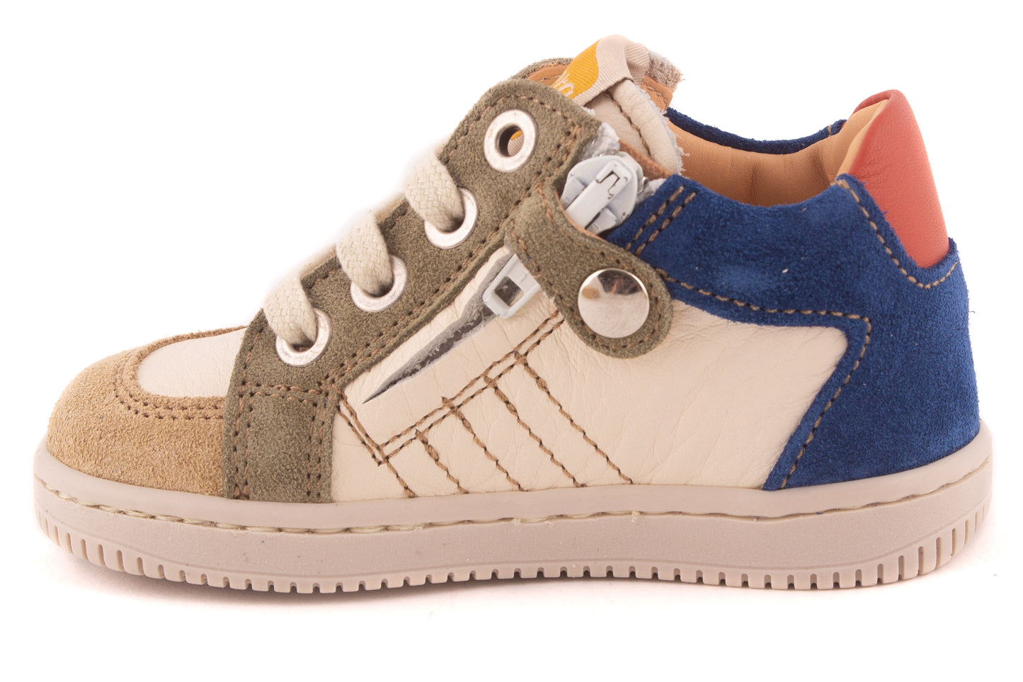 Sneaker Wit Leder Kaki Blauw Rood Nubuck