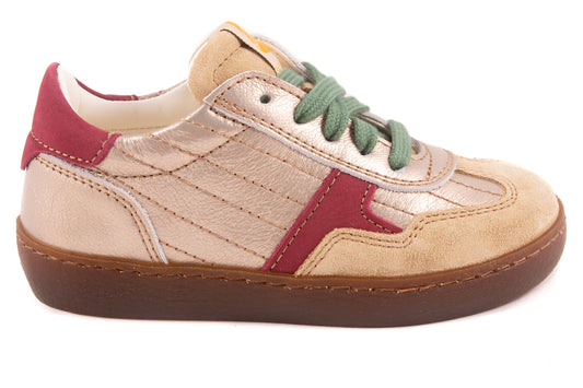 Sneaker Zilver Metalic Bordeaux Leder Groen Veter