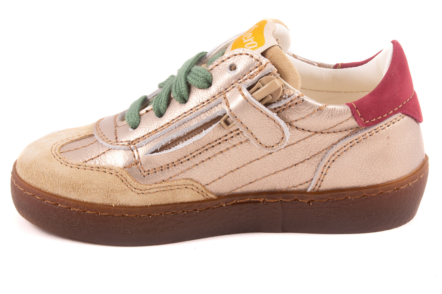 Sneaker Zilver Metalic Bordeaux Leder Groen Veter