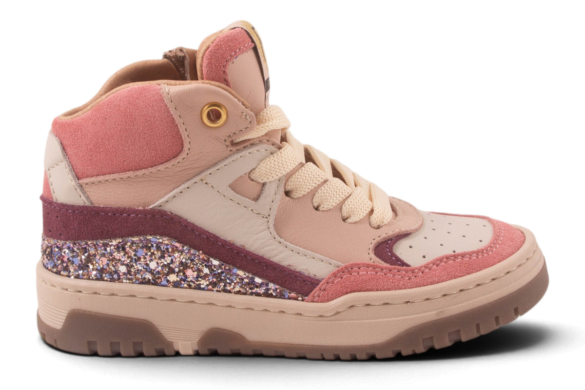 Wit Leder Roze Nubuck Glitter Accent