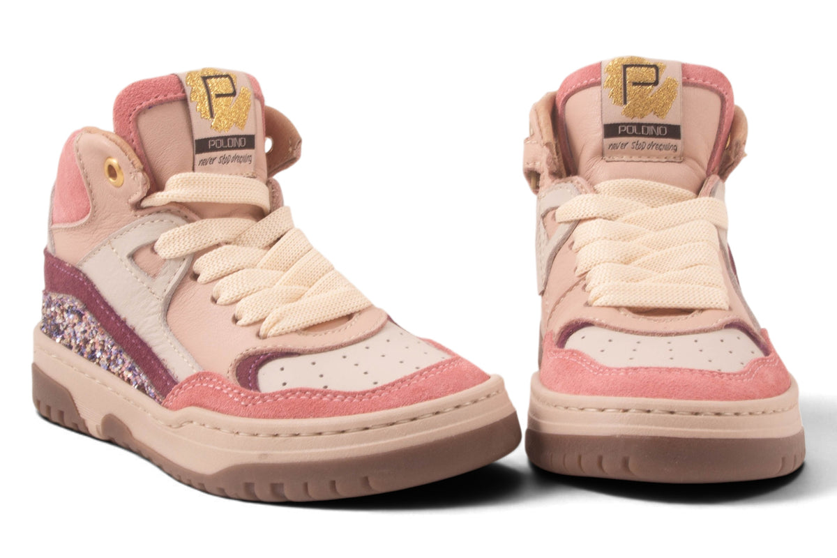 Wit Leder Roze Nubuck Glitter Accent