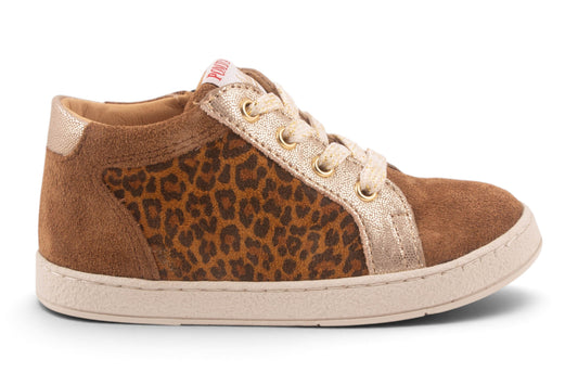 sneaker bruin nubuck leopard opzij