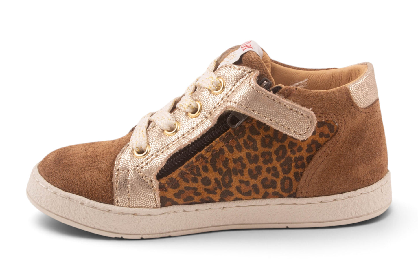 sneaker bruin nubuck leopard opzij